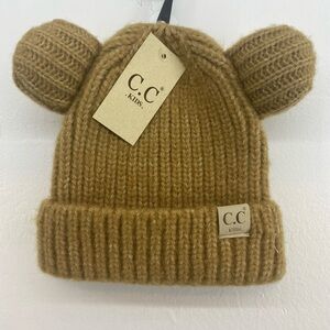 C.C. Kids Unisex Beanie W/ Ears Tan Soft Knit Ribbed Hat Neutral Beanie Baby OS